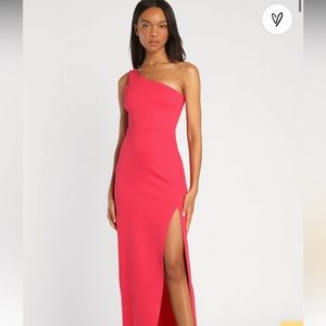 Lulus - Good Times Only Hot Pink One-Shoulder Maxi Dress